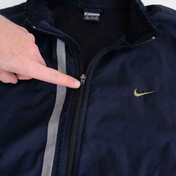 VTG Nike Y2K Navy  Blue Gray Tag Zip Up Fishnet Lined Running Windbreaker Jacket - Picture 12 of 12